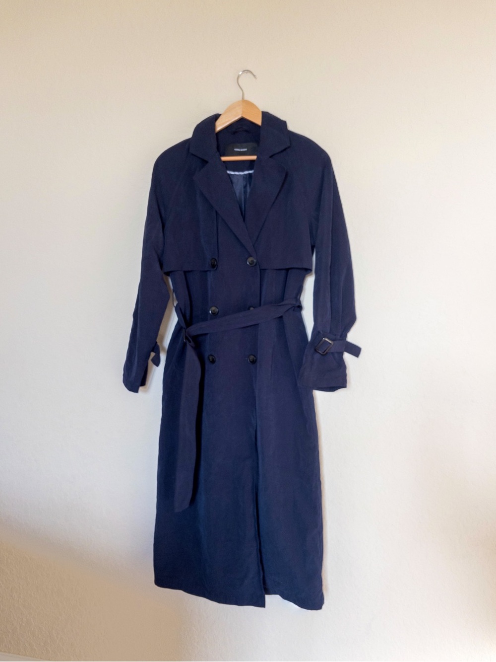 Vero Moda Navy Belted Trench Coat | Minimalist Quiet Luxury Duster